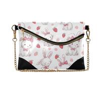 OWFKAY Rabbit Strawberry - Bolso de mano de piel para mujer, bolso de mano pequeño con correa de cadena para muñeca