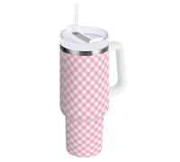 OWFKAY Vaso de café aislado de 40 onzas con tapa y pajilla, botella de agua, vaso de acero inoxidable para hombres y mujeres, idea de regalo única, patrón de cuadros rosa 7