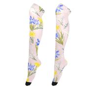 OWFKAY Yellow Blue Daisy - Calcetines altos hasta la rodilla para mujer, calcetines largos por encima de la rodilla, calentadores de piernas suaves