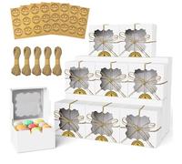 OWFOCE Cajas de galletas de 4 x 4 x 2.5 pulgadas, 50 cajas blancas de panadería con ventana, cajas pequeñas para postres, dulces, chocolate, macarrones