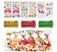 OWill 120 bolsas de dulces de Navidad, bolsas de celofán de Navidad con lazos coloridos giratorios, bolsas de regalo para dulces, fiestas, Navidad y festivales, 27 x 13 cm