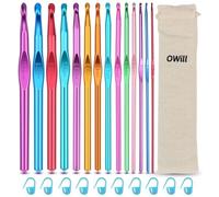 OWill 24 PCS Agujas de Ganchillos Kit, Contiene 14 tamaños de ganchillos de aluminio de colores y 10 marcadores,Conjuntos ergonómicos de ganchillo para Principiantes y Adultos