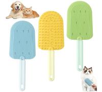 OWill 3 Piezas Cepillo para Gatos de Silicona Cepillo Gato para Mascotas Pelo Corto y Largo Peine de Silicona Lavable, Cepillo Gatos Quitapelo Eliminar el Pelo Muerto y Masaje, Amarillo, Verde, Azul