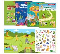 OWill 4 PCS Libro Pegatinas Reutilizables de 2 3 4 años,Pegatinas infantiles incluyen animales,granja,dinosaurios,océanos,Juguetes educativos,manualidades y regalos perfectos para cumpleaños de niños