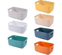 OWill 7 PCS Cajas Organizadoras de Plastico,Cajas Almacenaje con Asas,Cesta de Almacenamiento de Múltiples Colores para Cocina, Baño, Oficina, Escuela y hogar, 7 colores
