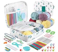 OWill Agujas Crochet,61 piezas Crochet Kit Principiantes Adultos,Ganchillos Grochet Kit con bolsa de almacenamiento y accesorios y Lana, ganchos ergonómicos para manos artríticas