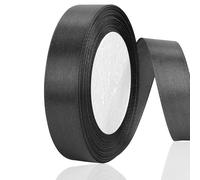 OWill Cinta de satén negra 22 m x 20 mm - cinta para envolver regalos, lazos, floristería y decoración (apta para arreglos funerarios)