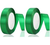 OWill Cinta de satén verde, poliéster de doble cara, 20 mm x 22 m, cinta de envoltura de regalos para decoración de pasteles, proyectos de costura, globos de fiesta y lazos para el pelo (Paquete de 2)
