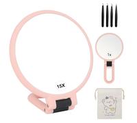 OWill Espejo de Aumento, Espejo Maquillaje 15x / 1x con Mango, Espejo Aumento con Mango, Espejo de Mano Doble Cara, Espejo Maquillaje para Mujer Rosa