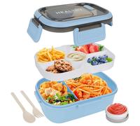 OWill Fiambrera, 1200ml Lunch box con 3 compartimentos y juego de cubiertos,fiambrera infantil hermetica,loncheras para niños,Apta para microondas y lavavajillas, Azul
