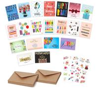 OWill Juego de 20 Tarjetas de cumpleaños con Sobres, 20 Diseños Tarjetas de Felicitación Surtidas para Cumpleaños, Invitaciones de Cumpleaños Infantil, Adecuado para niños y adultos, niños y niñas
