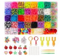 OWill Juego de 2500 bandas de goma para pulseras, 40 cuadrículas, coloridas, con clips, abalorios, perlas y otros accesorios para kits de bricolaje para hacer pulseras de amistad, juegos de