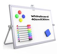 OWill Pizarra Blanca de borrado en seco A3,30 X 40 cm pizarra magnetica con soporte y marco de aluminio,dry erase whiteboard pizarra blanca magnética de doble cara con bolígrafos,borrador,imán