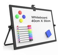 OWill Pizarra Blanca de borrado en seco A3,30 X 40 cm pizarra magnetica con soporte y marco de aluminio,dry erase whiteboard pizarra blanca magnética de doble cara con bolígrafos,borrador,imán(Negro)