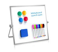 OWill Pizarra Blanca pequeña de borrado en seco,25 X 25 cm pizarra magnetica con soporte y marco de aluminio,dry erase whiteboard pizarra blanca magnética de doble cara con bolígrafos,borrador,imán
