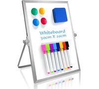 OWill Pizarra Blanca pequeña de borrado en seco,30 X 20 cm pizarra magnetica con soporte y marco de aluminio,dry erase whiteboard pizarra blanca magnética de doble cara con bolígrafos,borrador,imán