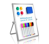 OWill Pizarra Blanca pequeña de borrado en seco,30 X 20 cm pizarra magnetica con soporte y marco de aluminio,dry erase whiteboard pizarra blanca magnética de doble cara con bolígrafos,borrador,imán