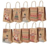 OWill Set de 10 Bolsas regalo navidad,bolsas de papel con asa,bolsas papel kraft navidad,para guardar regalos, pasteles, suministros para fiestas(21x15x8cm)