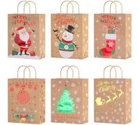 OWill Set de 24 Bolsas regalo navidad,bolsas de papel con asa,bolsas papel kraft navidad,para guardar regalos, pasteles, suministros para fiestas(22x17x8cm)
