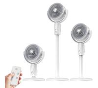 OWJHE Ventilador de pie, silencioso con mando a distancia (27 dB), ventilador de suelo giratorio a 90°, 5 niveles de velocidad, temporizador de 8 horas, 3 ventiladores de mesa silenciosos con altura