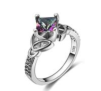 OwKay Joyería de plata 925, anillos de topacio místico con fuego arcoíris para mujer, regalo de joyería fina para fiesta de aniversario