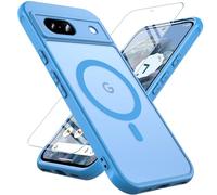 OWKEY Funda Magnética para Google Pixel 8A, Compatible con MagSafe y Cristal Templado, [Protección Militar] Mate Translúcido Carcasa para Pixel 8A, Azul