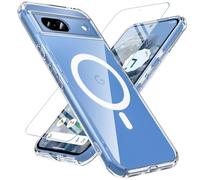 OWKEY Funda Magnética para Google Pixel 8A, Compatible con MagSafe y Cristal Templado, [Protección Militar] Mate Translúcido Carcasa para Pixel 8A, Transparente