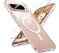 OWKEY Funda Magnética para Google Pixel 9 Pro XL, Compatible con MagSafe y Cristal Templado, [Protección Militar] Mate Translúcido Carcasa para Pixel 9 Pro XL, Transparente