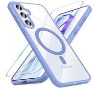 OWKEY Funda Magnética para Samsung Galaxy A35, Compatible con MagSafe y Cristal Templado, [Protección Militar] Mate Translúcido Carcasa para Samsung A35, Azul