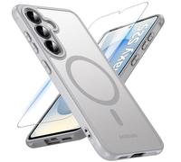 OWKEY Funda Magnética para Samsung Galaxy S25, Compatible con MagSafe y Cristal Templado, [Protección Militar] Mate Translúcido Carcasa para Samsung S25, Gris