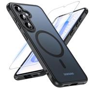 OWKEY Funda Magnética para Samsung Galaxy S25, Compatible con MagSafe y Cristal Templado, [Protección Militar] Mate Translúcido Carcasa para Samsung S25, Negro