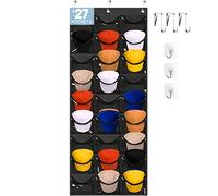Owkjar - Organizador de sombreros con 27 bolsillos grandes para gorras de béisbol, estante para sombreros con 6 ganchos sobre la puerta o la pared, múltiples estantes de almacenamiento de gorras,