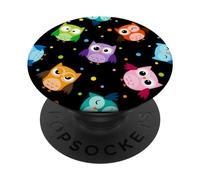 Owl Bird Horned Owl Nocturnal Spotted Black Baby Owl PopSockets PopGrip Adhesivo