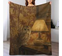 Owl by Lampshade, Night Bird, Dark Botanical Room, Manta, Suave, Oficina