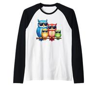 Owl Family Sunglasses Ornithologist Colorful Bird Lover Owl Camiseta Manga Raglan