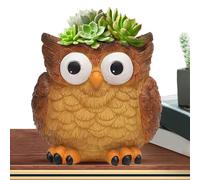 Owl Flower Pot - 9x9x9cm Cute Holder, Resin Plant Pot with Drainage, Desktop Planter for Cactus, Landscape Plants and Home Garden Decor | Animal Planter for Window Sill, Desk and Shelf
