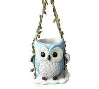 Owl Flower Pot - Brown Blue Resin Swing Planter Cute Animal Container for Indoor Outdoor Garden Patio Porch Bedroom Living Room Kitchen Work Place Decor | Adorable Plant Holder Women Birthday Present!