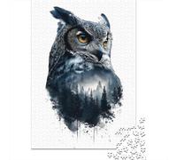 Owl Forest Art Print Puzzle De 1000 Piezas Rompecabezas para Adultos Rompecabezas 1000 Piezas para Adultos para Amantes O Amigos Rompecabezas Imposable 52x38cm/1000pcs