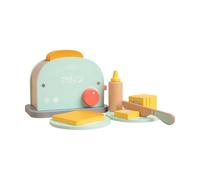 Owl & Fox Juego de tostadora de madera, juego de tostadora de desayuno con accesorios, comida de juego, juego de rol de cocina, para mayores de 3 años, juguetes de madera tradicionales
