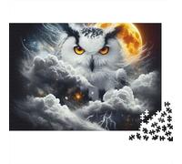 Owl in Moonlight 1000 Piezas Rompecabezas Adultos Silueta de Búho Blanco contra Luna Llena y Nubes Premium Robusto Vibrante Desafiante Alivio Estrés Juego Familiar Decoración 70x50cm/1000pcs
