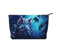 Owl in The Moonlight - Neceser de pana con estampado de búho en la luz de la luna, bolsa de almacenamiento impermeable de gran capacidad, Black, Talla única