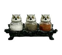 Owl Jars - 9.06in Seasoning Container | Vintage Loose Tea Jar With Lids For Pagans Wiccans, 3-Pack Glass Owl Apothecary Jars With Base For Kitchen Pantry Shelves Bedroom Apartment