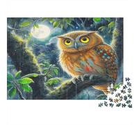 Owl Jigsaw for Adults Teens Brown Owl on Branch Educational Game for Wall Decoration and Gifts 38x26cm/1000pcs