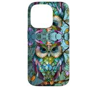 Owl Lover Stained Glass Effect Art Stain Glass Floral Carcasa para iPhone 14 Pro