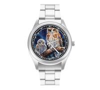 Owl Mama and Little Fashion - Reloj de pulsera de cuarzo de acero inoxidable con números arábigos para hombres y mujeres, Estilo:, regular, MHXYZHW