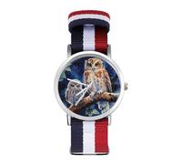 Owl Mama and Little - Reloj de pulsera de cuarzo personalizado con números arábigos con correa ajustable para hombres y mujeres