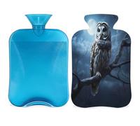 Owl Moon - Botella de agua caliente con funda, diseño de pájaro de Halloween, bolsa de agua caliente de 2 litros para aliviar el dolor, cuello y hombros, manos, pies, compresa caliente y fría