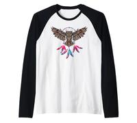 Owl Native American Indian Southwest Feathers Camiseta Manga Raglan