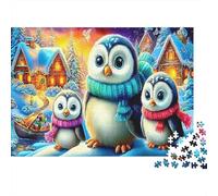 Owl Rompecabezas DIY de Papel Premium Pingüinos en Pueblo navideño nevado, Alivio Decorativo del estrés 38x26cm/1000 Piezas