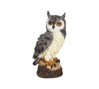 Owl Statue, Outdoor Owl Decor with Realistic Serious Expression, Animal Scare Action Figurine for Balcony, Patio, Porch, Roof, Pond, Yard, Lawn, Fireplace Mantel, Pool, and Garden Spaces